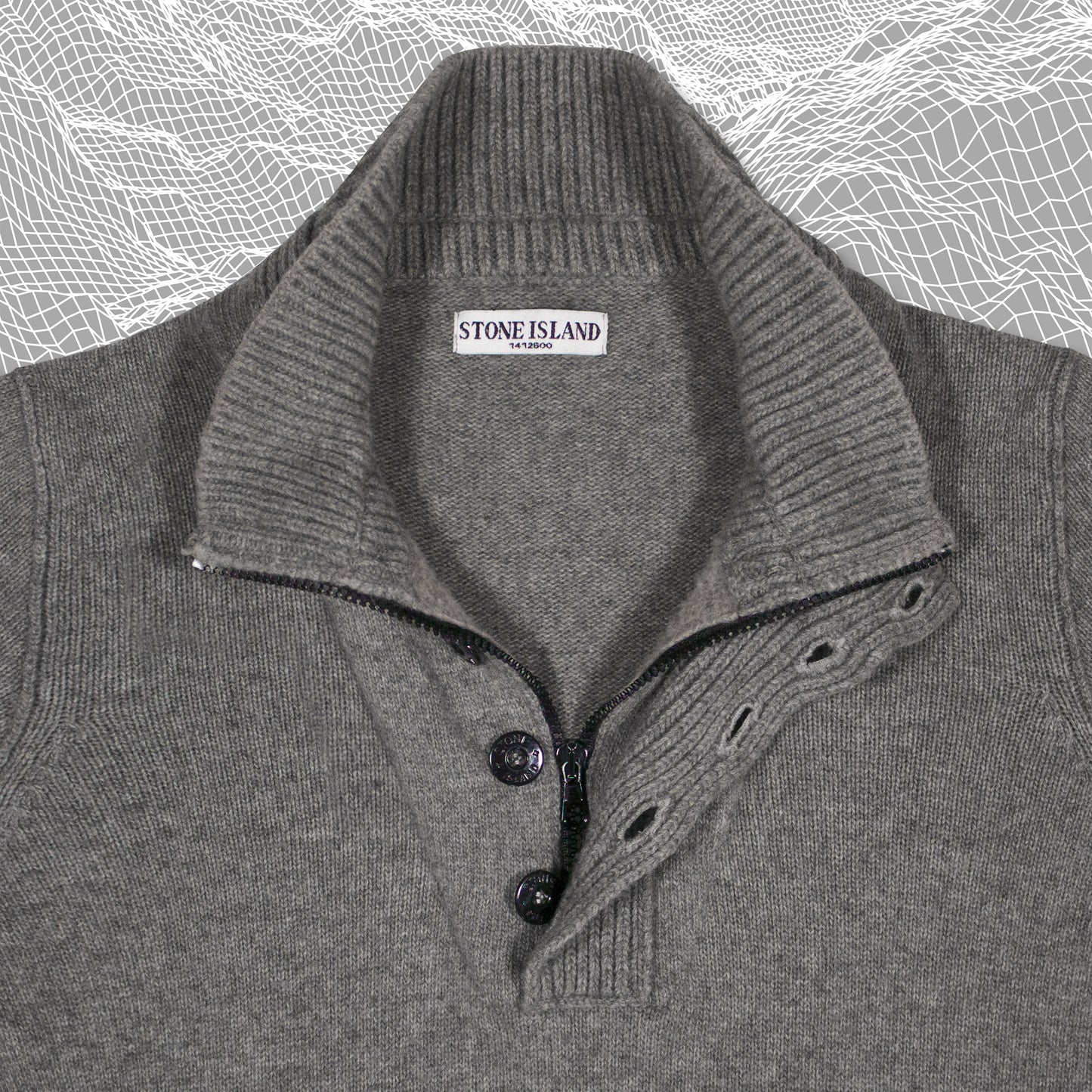 Stone Island Ribbed Knit Quarter Zip Button Over