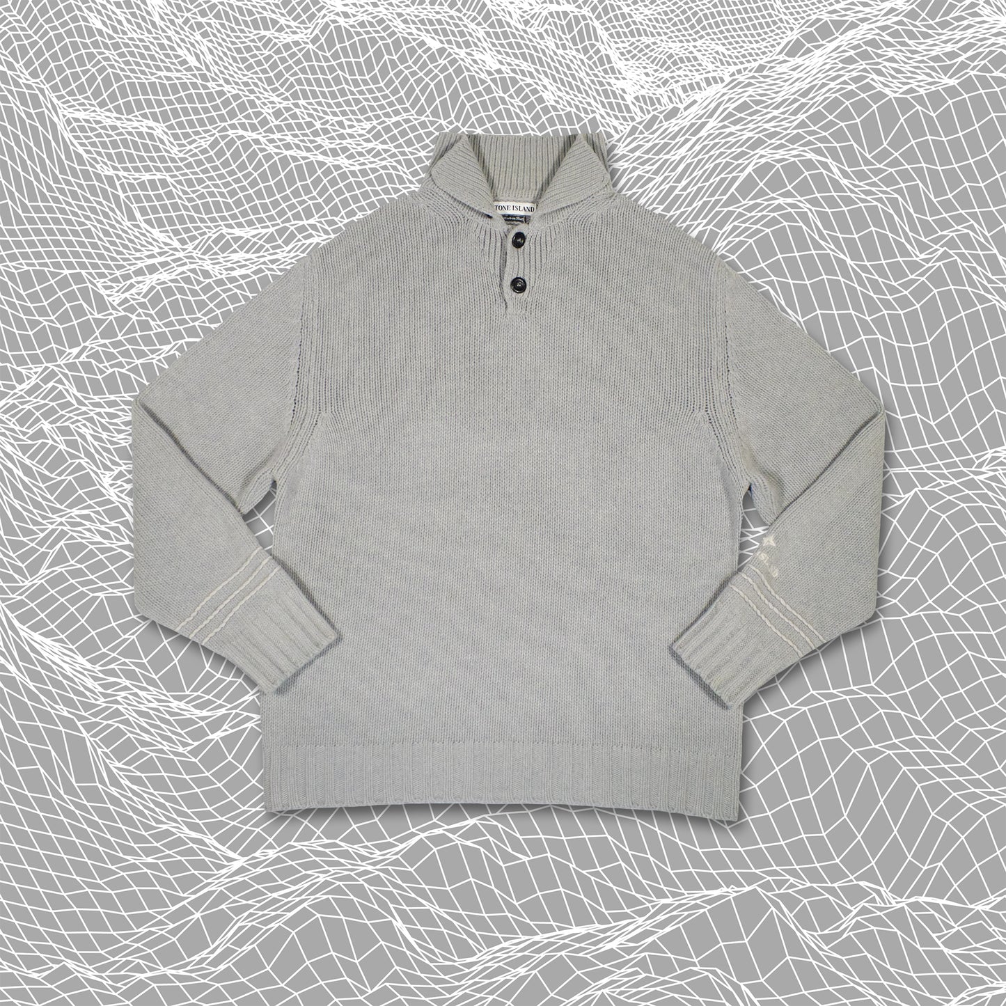 Vintage Stone Island Chunky Spellout Button-Up Knit